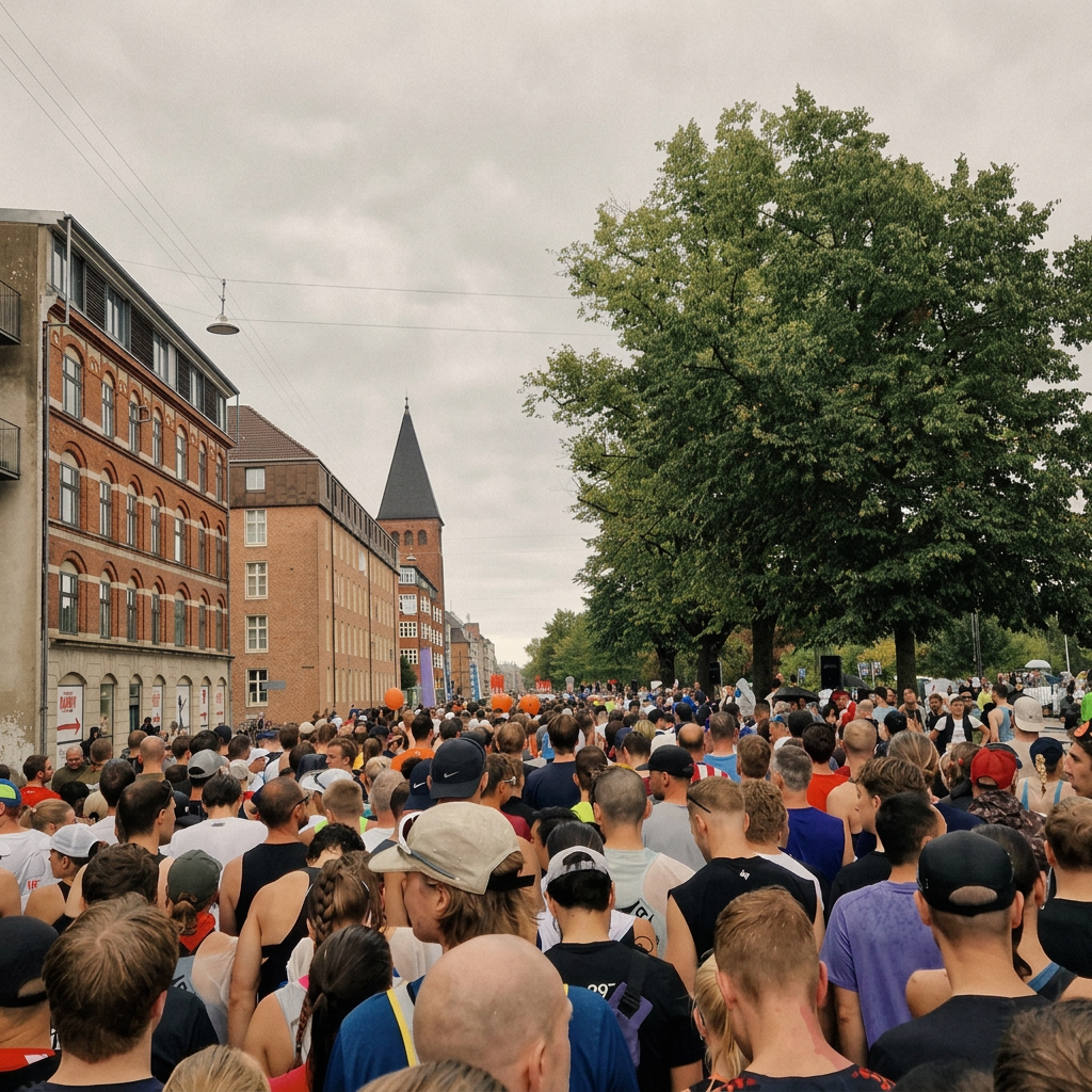 Crowded marathon start line in Copenhagen